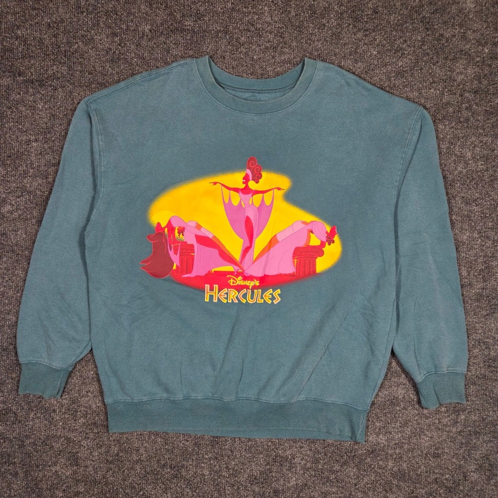 Disney Hercules Muses Sweatshirt XL Teal Blue Graphic Crewneck Pullover Movie
